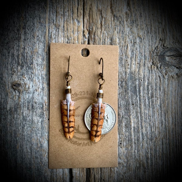 Red-Tailed Hawk Feather Deer antler carving Earrings Art Hunting  FREE SHIPPPING