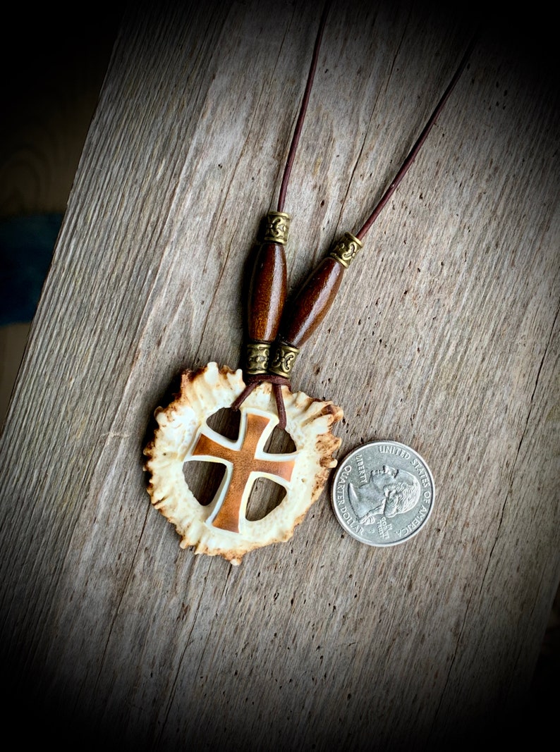 Deer Antler Necklace Hand Carved Cross hand carved SHIPS FREE Etsy