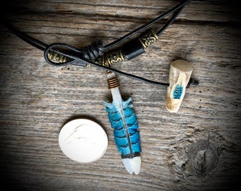 Blue Jay Feather Necklace Whitetail Deer Antler Hand Carved  FREE SHIPPING