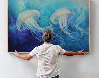 Jellyfish Painting Print Wall Art | Jellyfish Wall Decor | Ocean Art| Sea Life Art | Underwater Wall Art | Marine Life Painting | Blue Art