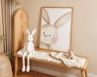 Watercolor Bunny Wall Art | Cute Rabbit Wall Decor | Baby Animal Print | Whimsical Bunny Art | Easter Celebration Art | Woodland Nursery Art