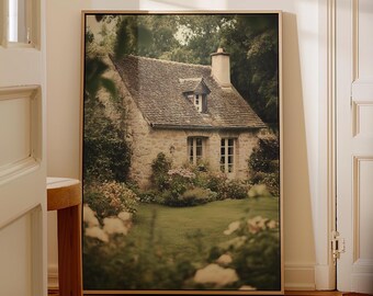 Countryside Painting Print | Cottage Wall Art | Cottage Garden Wall Decor | Floral Cottage Art |  Peaceful Nature Art | Shabby Chic Wall Art