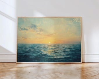 Sunset Painting Print | Sunrise Wall Decor | Seascape Painting Wall Art | Beach Home Decor | Coastal Landscape Art | Calm Ocean Scene Art