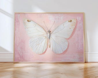Butterfly Painting Print | Delicate Butterfly Print | Romantic Wall Decor | Botanical Art Print | Minimalist Nature Art | Shabby Chic Art