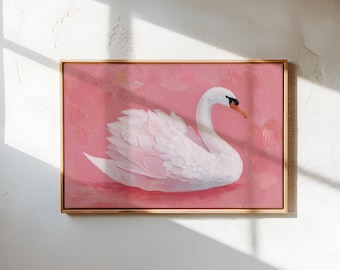 White Swan Painting Print, Pink Swan Wall Art, Romantic Bird Wall Decor, Swan Canvas Wall Art, Bird Lovers Art, Whimsical Swan Artwork