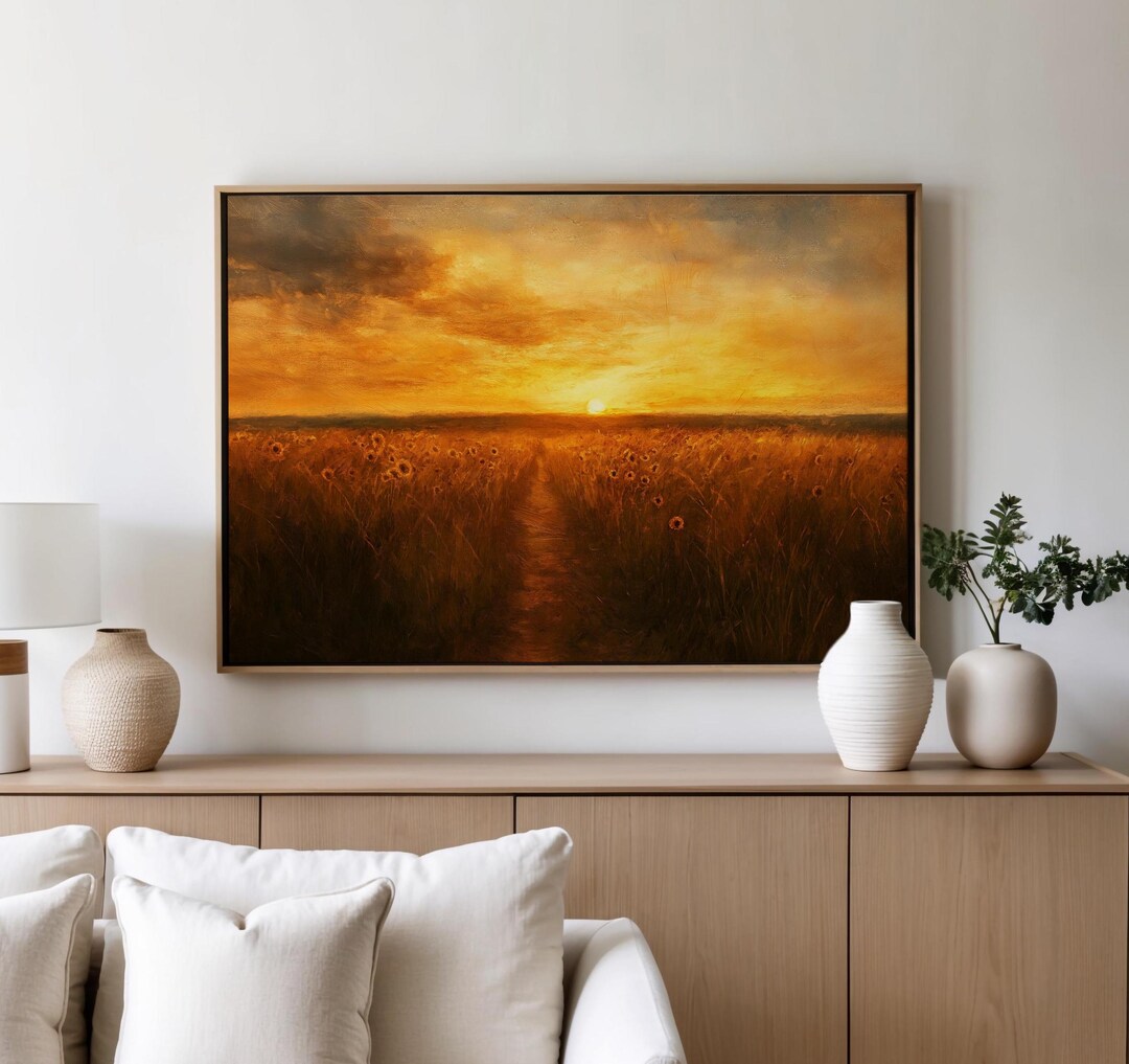 Sunflower Field Wall Art | Sunflower Landscape Wall Decor | Sunset Art ...