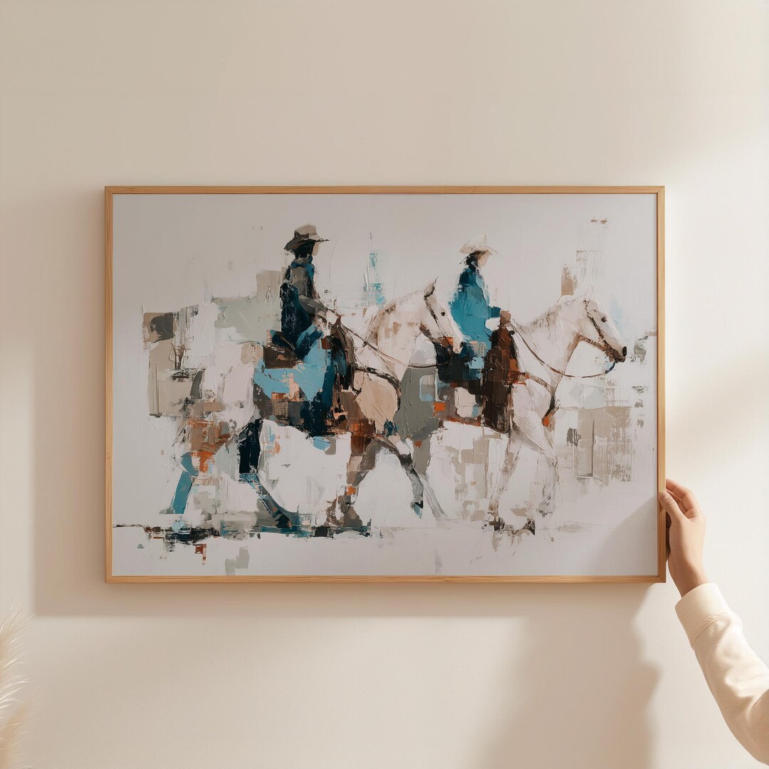 Abstract Cowboy Art Print, Modern Western Horse Rider Painting ...