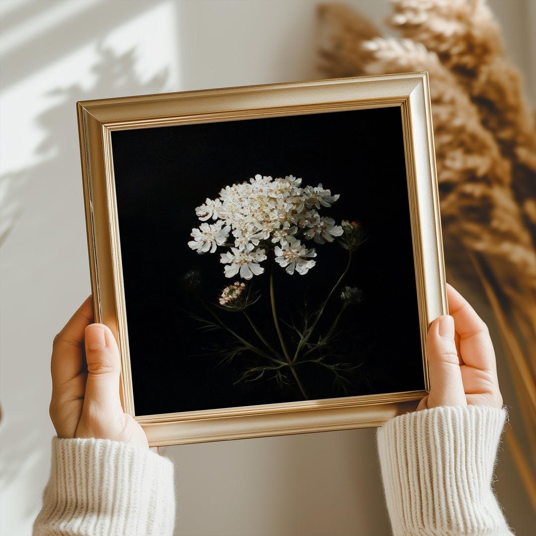 White Flower Wall Art Print, Dark Vintage Flower Painting, Moody Floral ...