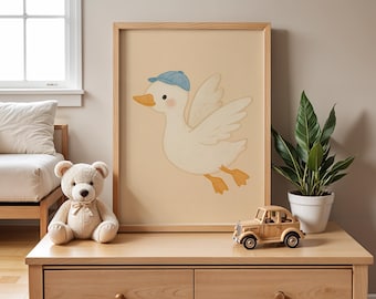 Goose Nursery Wall Art | Watercolor Goose Art Print | Whimsical Animal Art | Baby Animal Art | Trendy Print for Kid | Kids Wall Art Gift