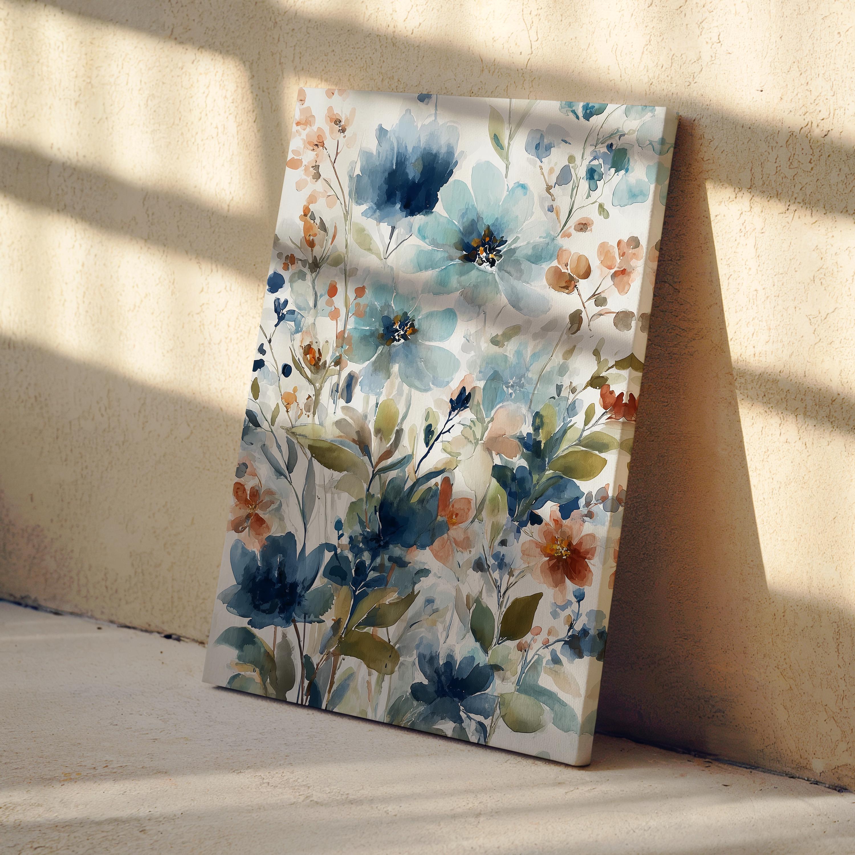 Abstract Floral Watercolor Wall Art Print, Loose Flower Painting, Navy ...