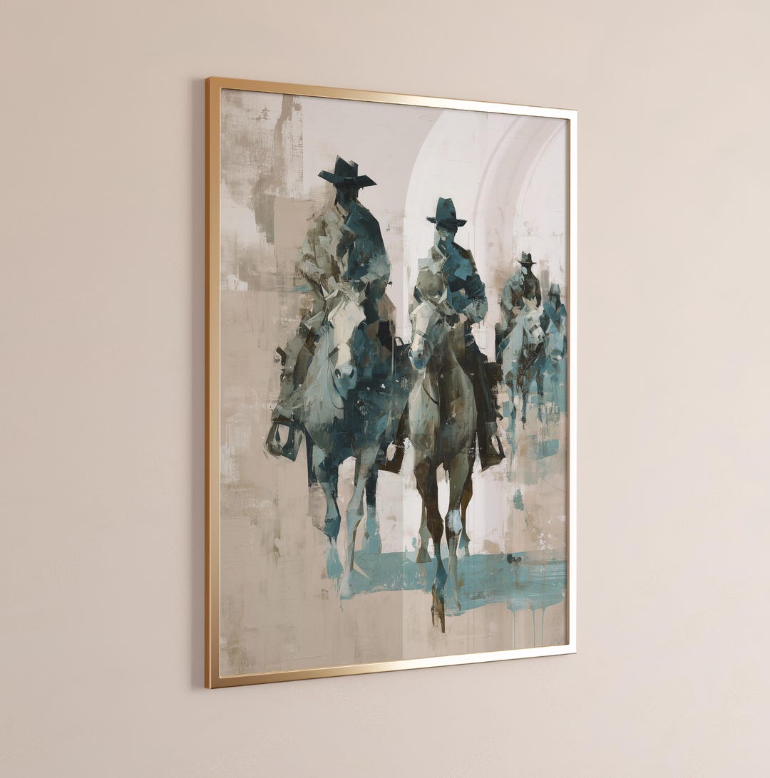 Abstract Cowboy Art Print, Modern Western Horse Rider Painting ...