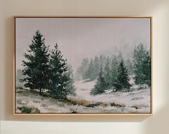 Snowy Forest Painting Print, Winter Trees Wall Art, Snowfall Landscape Art, Christmas Nature Decor, Peaceful Winter Wonderland Painting