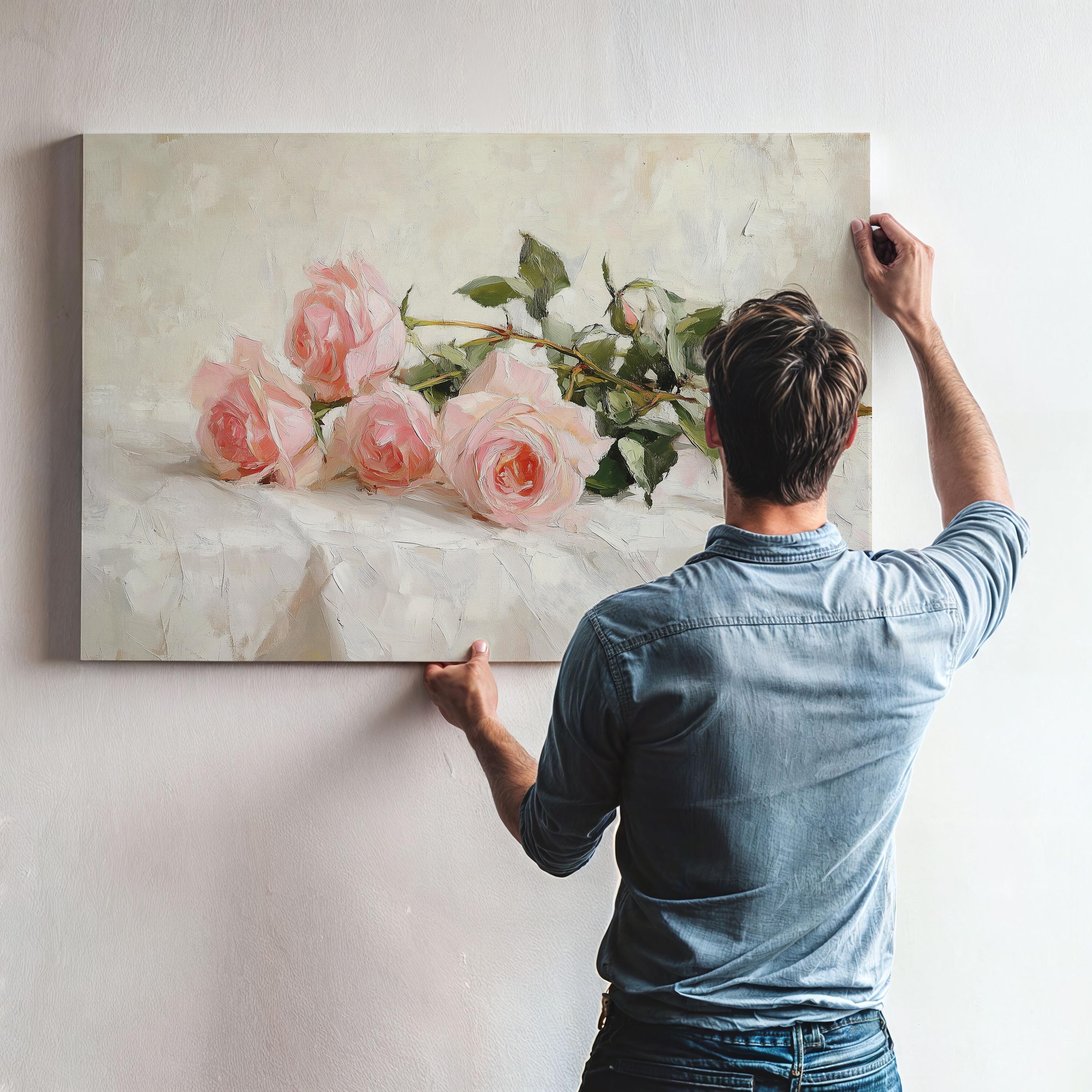 Pink Roses Painting Wall Art | Vintage Floral Art | Floral Oil Painting ...