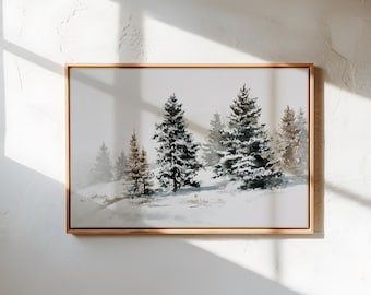 Snowy Forest Painting Print, Winter Trees Wall Art, Snowfall Landscape Art, Christmas Nature Decor, Peaceful Winter Wonderland Painting