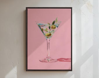 Martini Wall Art Print, Cocktail Painting, Modern Glam Bar Wall Decor, Trendy Pop Wall Art for Stylish Kitchen Dining Room or Home Bar