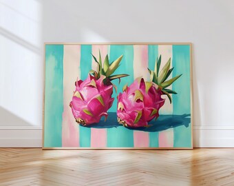 Dragon Fruit Painting Print | Dragon Fruit Wall Art | Tropical Fruit Art | Pastel Fruit Artwork | Vibrant Fruit Art | Colorful Kitchen Art
