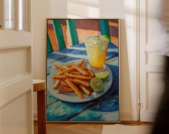 French Fries Painting Print | Margarita Wall Art | Cocktail and Snack Art | Casual Dining Art | Food and Drink Painting | Chic Kitchen Art