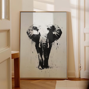 Elephant Painting Print Wall Art | Elephant Wall Decor | Abstract Elephan Art | Artistic Elephant | Large Animal Art | Black and White Art