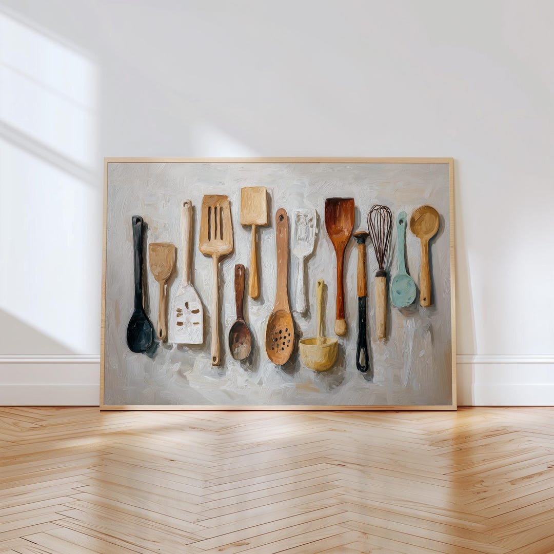 kitchen art kitchen wall art food art kitchen art... Kitchen Wall Art Print | Rustic Kitchen Decor | Cooking Utensils ...