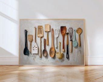 Kitchen Wall Art Print | Rustic Kitchen Decor | Cooking Utensils Painting | Culinary Wall Decor | Foodie Wall Art | Cozy Kitchen Style Art