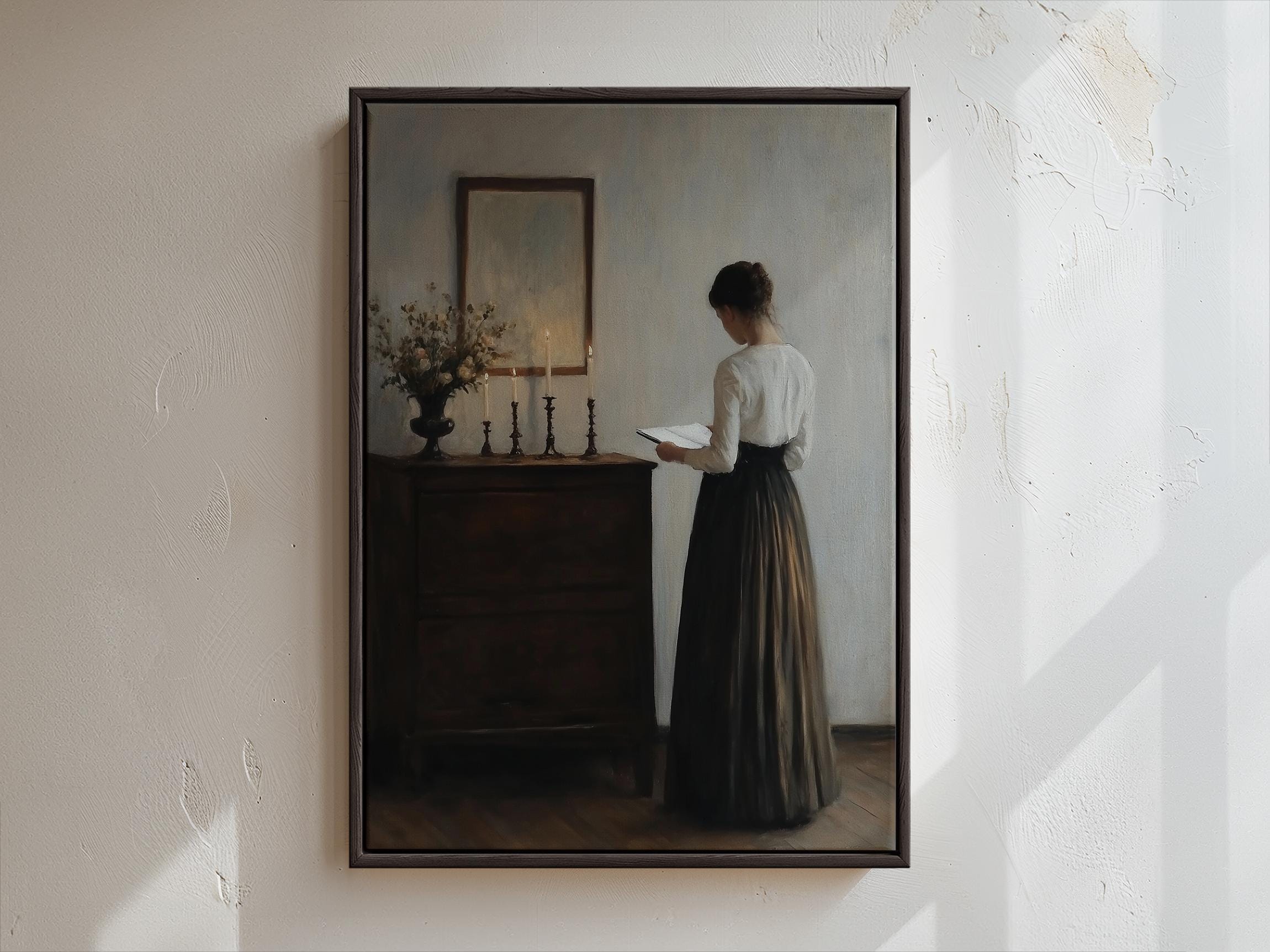 Moody Vintage Woman Reading Art Print | Antique Book Lover Wall Art ...