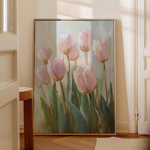 Floral Painting Print Wall Art | Pink Tulip Painting Print | Floral Modern Art | Modern Botanical Art| Elegant Flowers Wall Decor