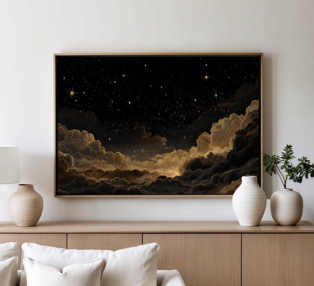 Starry Night Wall Art Print Celestial Cloud Painting Galaxy Wall Decor ...