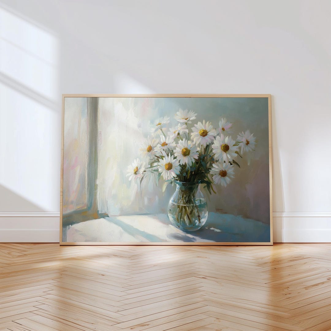 Daisies Oil Painting Print | Daisy Wall Art | Sunlit Flower Painting ...