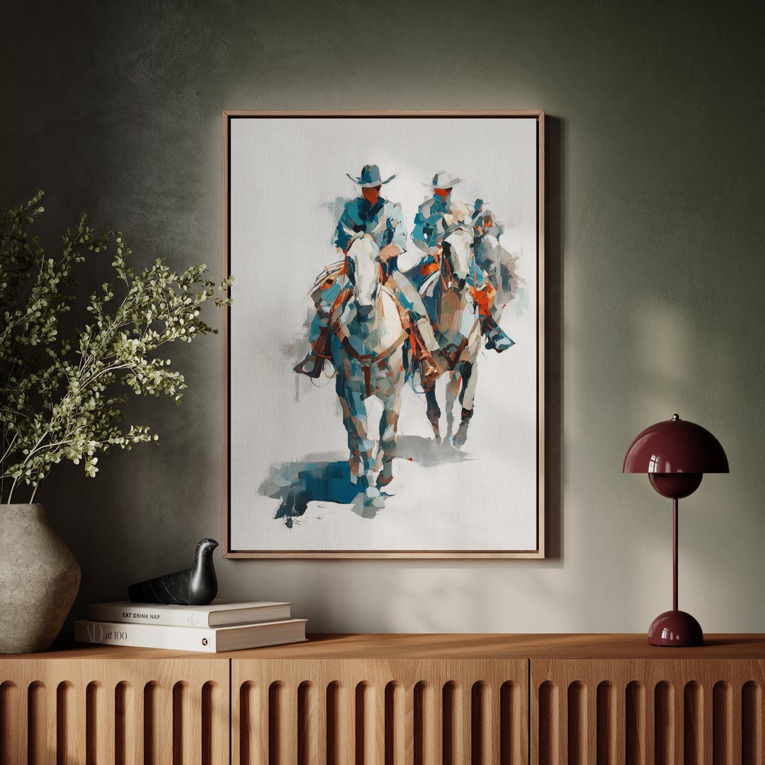 Abstract Cowboy Art Print, Modern Western Horse Rider Painting ...