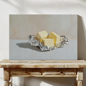 Butter Painting Print | Butter Still Life Art | Butter Wall Art | Butter on Table Art | Cozy Food Art | Food and Drink Art | Kitchen Art