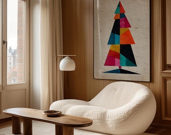 Geometric Christmas Tree Art Print, Abstract Holiday Decor, Vibrant Textured Christmas Art, Modern Festive Home Wall Decor For Holiday Gift