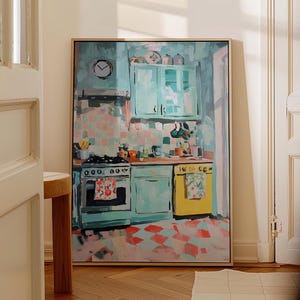Kitchen Painting Print | Colorful Kitchen Wall Art | Modern Kitchen Decor | Vintage Kitchen Style Art | Pastel Home Art | Kitchen Lover Gift