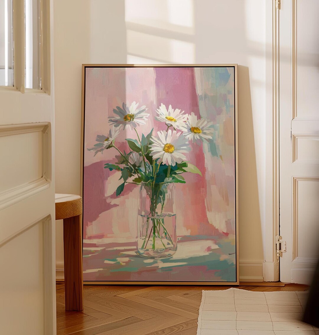 Daisies Oil Painting Print | Daisy Wall Art | Daisies in Glass Vase Art ...