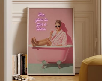 Pink Bathtub Painting Print | Vintage Bathroom Decor | Cocktail Art Print | Vintage Glam Art | Fun Bathroom Quotes | Girly Bathroom Decor