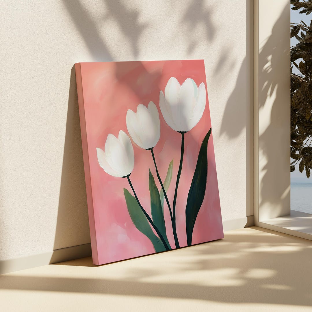Floral Painting Print | White Tulip Wall Art | Floral Modern Art ...