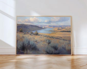 Desert Landscape Painting Print | Sagebrush Scenery Wall Art | Sand Dunes Artwork | Desert Scenery Wall Decor | Warm Tone Landscape Wall Art