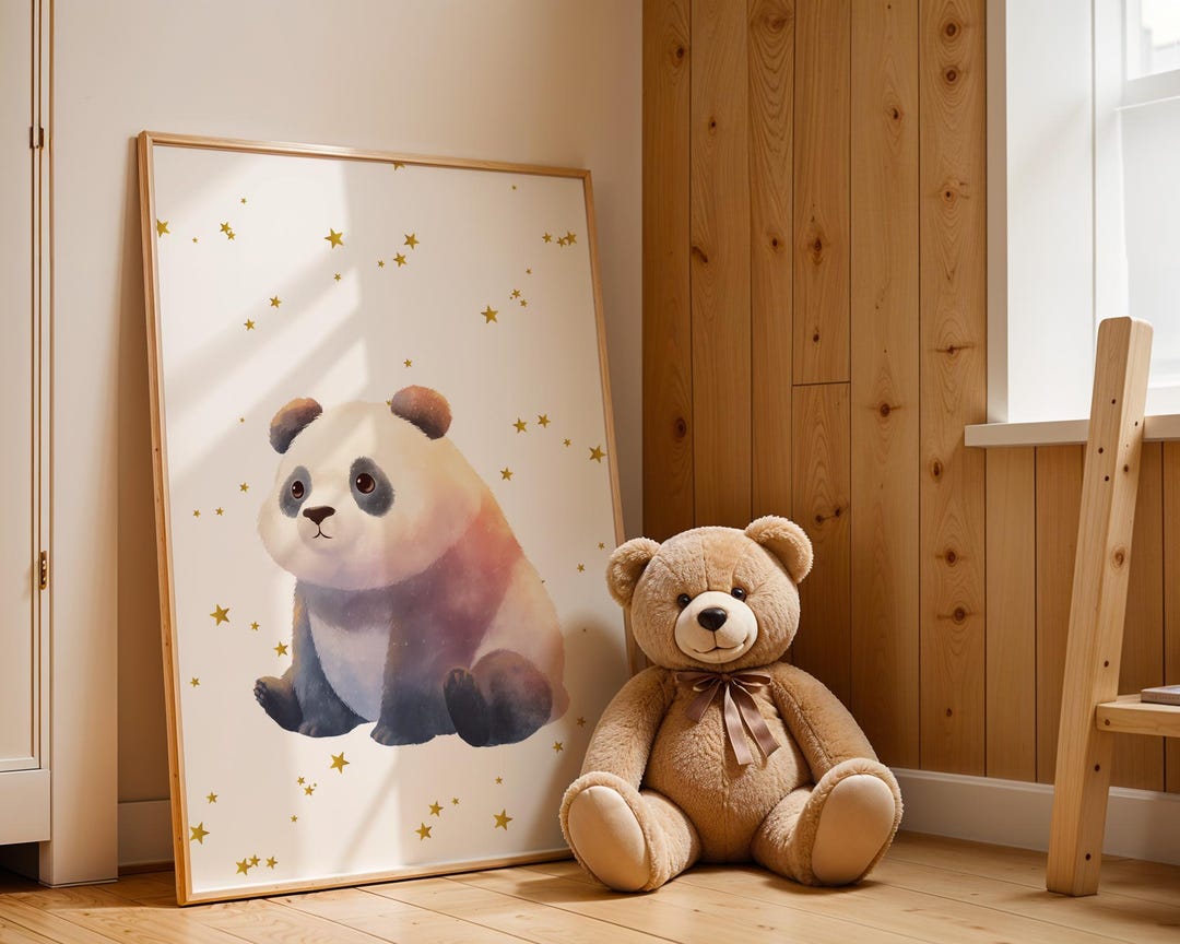 Cute Panda Nursery Art Print, Watercolor Panda Painting, Pastel Animal ...