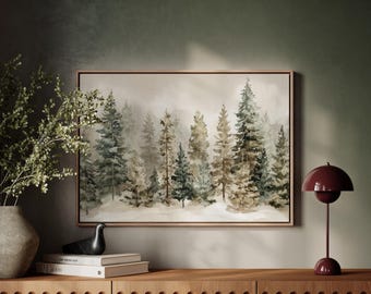 Snowy Forest Painting Print, Winter Trees Wall Art, Snowfall Landscape Art, Christmas Nature Decor, Peaceful Winter Wonderland Painting
