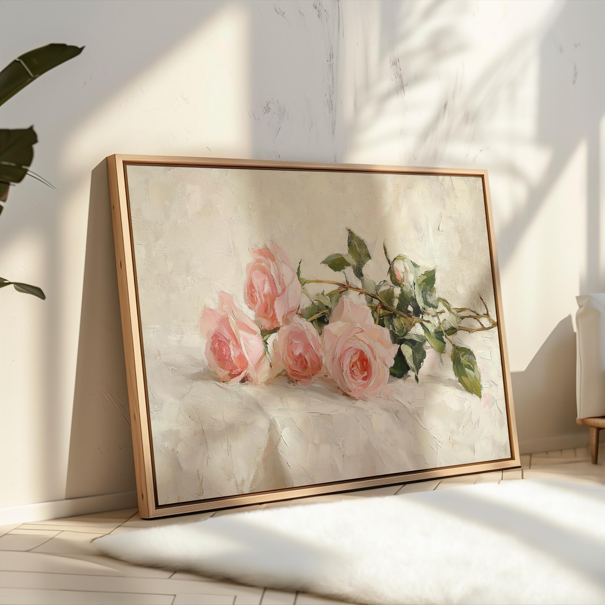 Pink Roses Painting Wall Art | Vintage Floral Art | Floral Oil Painting ...