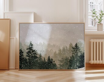 Snowy Forest Painting Print, Winter Trees Wall Art, Snowfall Landscape Art, Christmas Nature Decor, Peaceful Winter Wonderland Painting