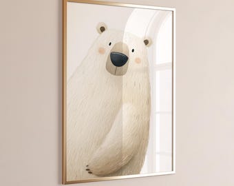 Cute Polar Bear Nursery Wall Art Print, Watercolor Gender Neutral Arctic Bear Wall Art, Whimsical Playroom Artwork, Modern Baby Shower Gift