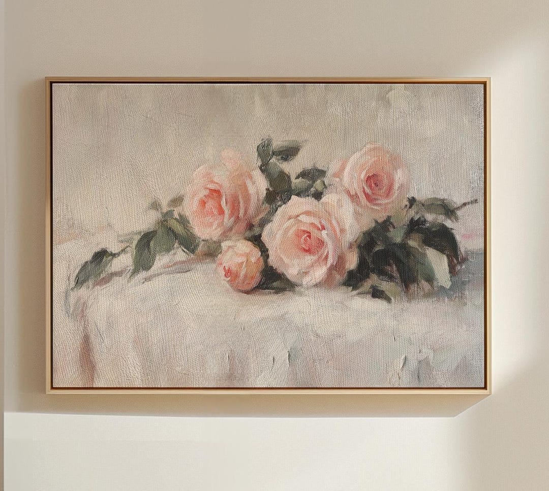 Pink Roses Painting Print Wall Art | Vintage Floral Art | Floral ...
