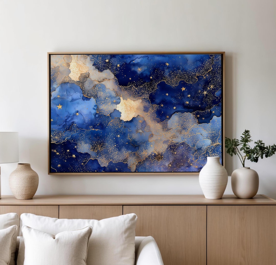 Starry Night Wall Art Print Celestial Cloud Painting Galaxy Wall Decor ...