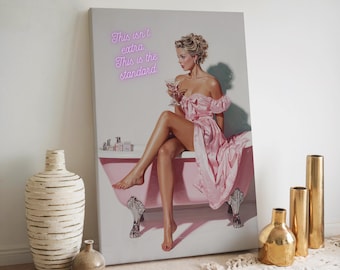 Pink Bathtub Painting Print | Vintage Bathroom Decor | Cocktail Art Print | Vintage Glam Art | Fun Bathroom Quotes | Girly Bathroom Decor