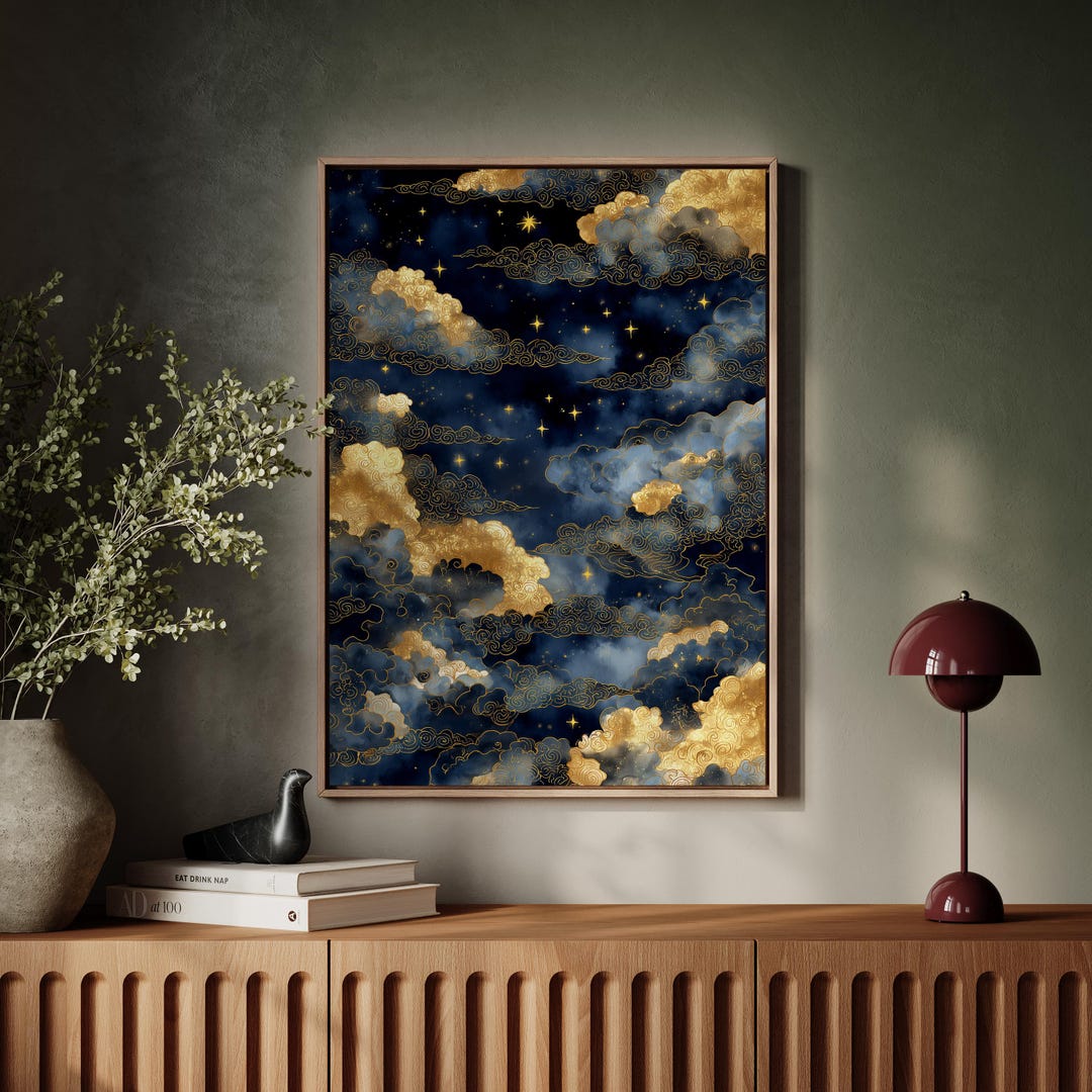 Starry Night Wall Art Print Celestial Cloud Painting Galaxy Wall Decor ...