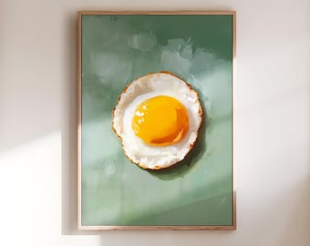 Sunny Side Up Egg Print | Fried Egg Wall Art | Egg Painting Print | Food Wall Art | Modern Kitchen Art | Brunch Art | Playful Kitchen Art