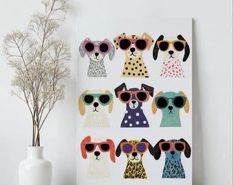 Dog Sunglasses Art Print | Cute Dog Wall Art | Colorful Dog Print | Dog Illustration Poster | Funny Dog Art | Pop Art Dog | Dog Lovers Gift