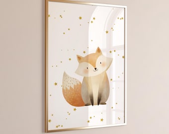 Cute Fox Nursery Art Print, Scandinavian Nursery Decor, Woodland Animal Art, Baby Room Decor, Gender Neutral Nursery Decor