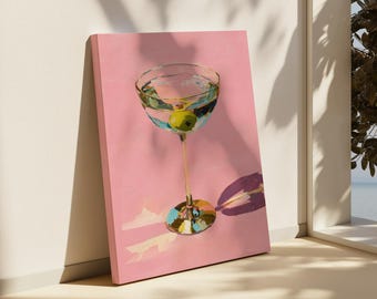 Martini Wall Art Print, Cocktail Painting, Modern Glam Bar Wall Decor, Trendy Pop Wall Art for Stylish Kitchen Dining Room or Home Bar