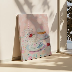 Strawberry Cake Painting Print Wall Art | Pink Dessert Art | Sweet Treat Art| Pastel Kitchen Decor | Pink Aesthetic | Baking Lover Gift